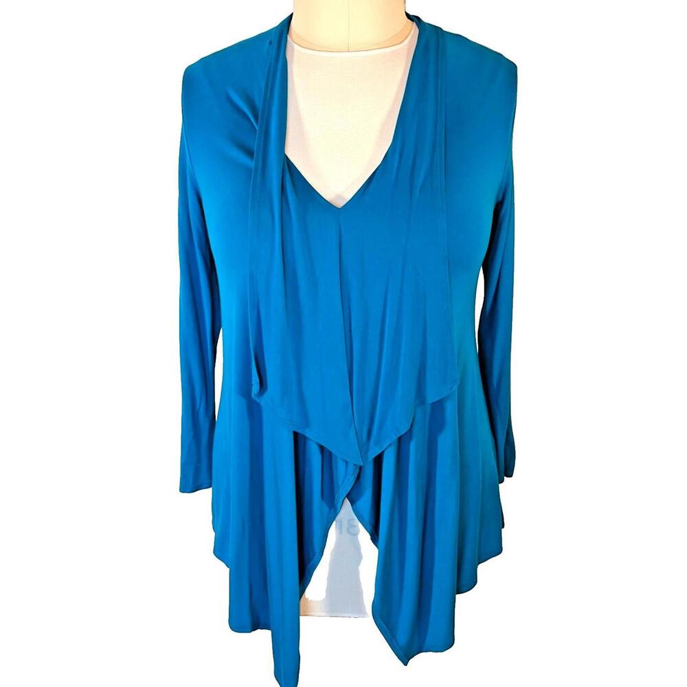 Sunny Leigh Tunic Women L Turquoise V-neck Front Spandex Rayon